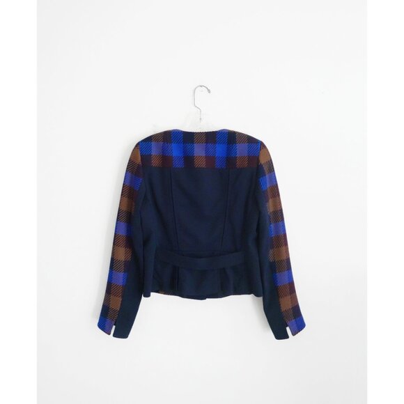Akris Punto Blue Black Brown Plaid Wool Blazer size DE 38 US 8 - Picture 2 of 7